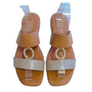 Italian Shoe Makers Grey & Neutral Tan Embellished Sandals SZ 9